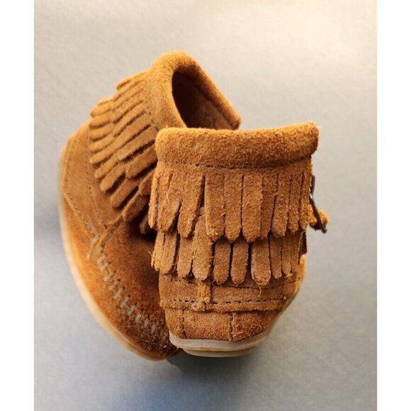 MINNETONKA Toddler Size 3 Kids Double Fringe Zip Suede Ankle Boot Brown 1292 - Picture 15 of 16